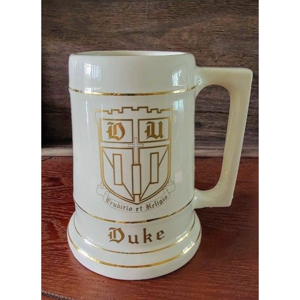 Vintage Duke University White w Gold TrimCeramic Stein Mug - Excellent Condition